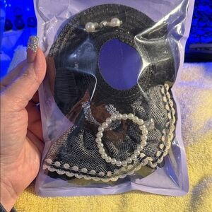 Black Labubu Dress with Pearl Accessories